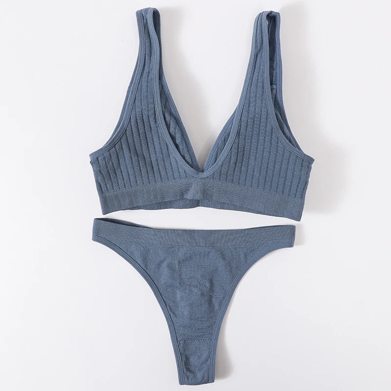 Seamless Underwear Set with Wireless Push Up Bra