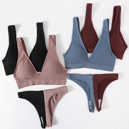 Seamless Underwear Set with Wireless Push Up Bra