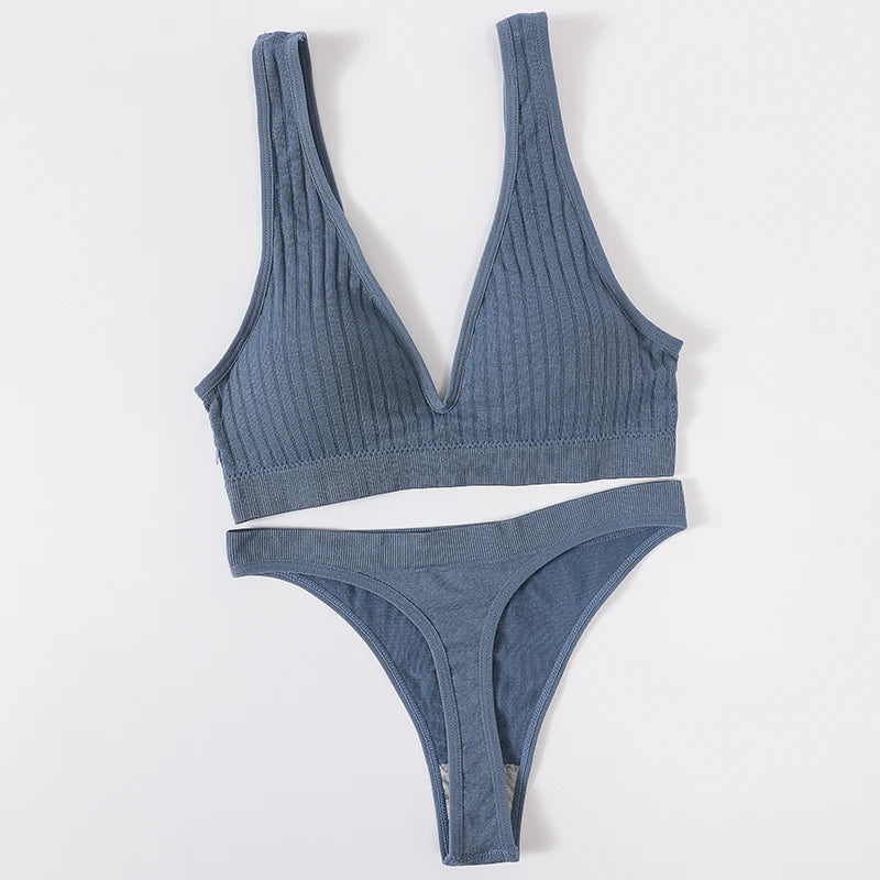 Seamless Underwear Set with Wireless Push Up Bra