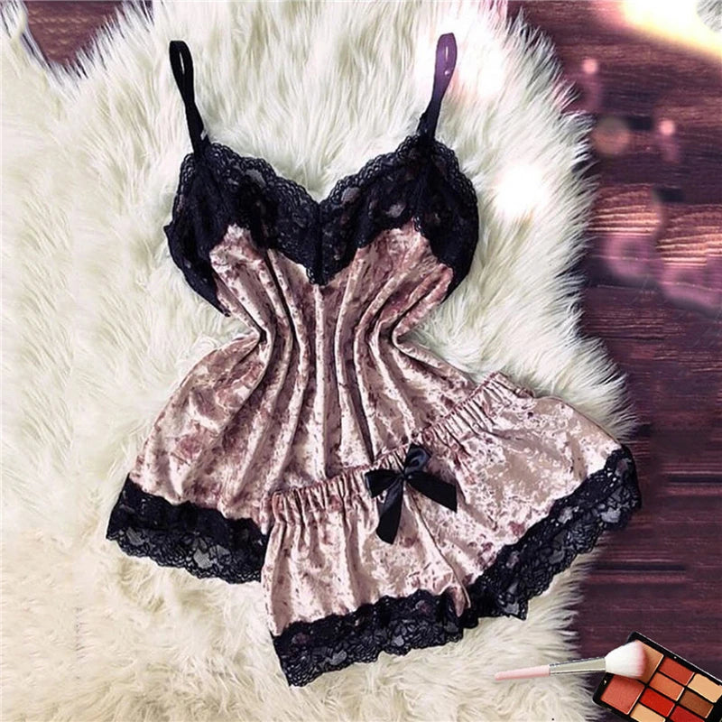 Sleep Wear Camisole Bow Shorts Set