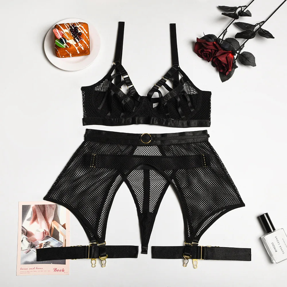 Mesh Cutout Lingerie Set